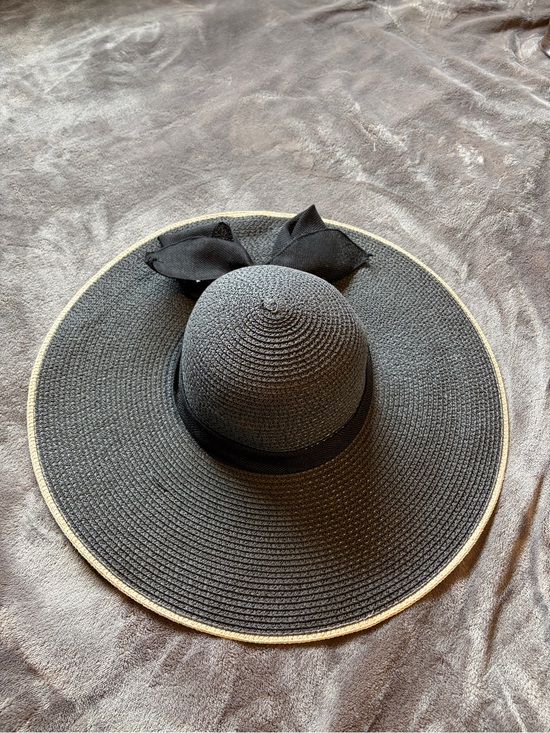 Accessories - Wide Brim Black Sun Hat with Contrast Trim
